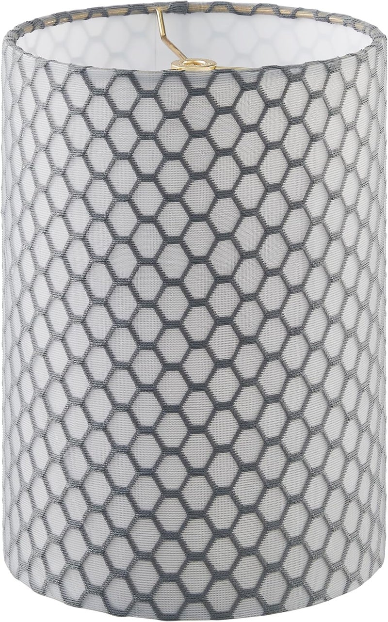 Aspen Creative 31322 Transitional Drum (Cylinder) Shaped Spider Fitter Lamp Shade in Dark Grey with Hexagonal Pattern, 8" wide (8" x 8" x 11") - Image 1